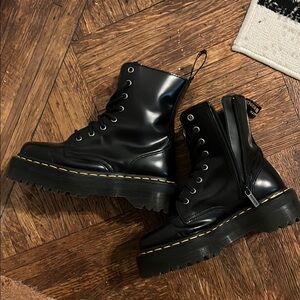 Dr. Martens Black Combat Boots with Glossy Finish